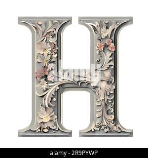 Lettre H sur le placoplâtre avec des fleurs Illustration de Vecteur