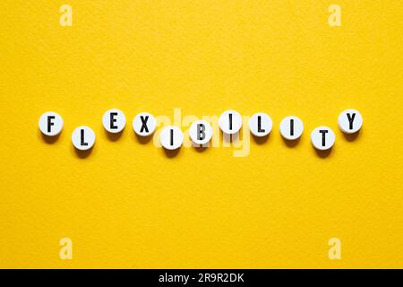 Flexibilité - concept de mot sur les blocs de construction, texte Banque D'Images
