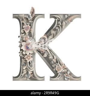 Lettre K sur plaque de plâtre avec fleurs Illustration de Vecteur