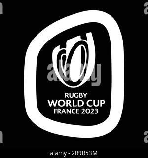Logo vectoriel couleur blanc de la coupe du monde de rugby 2023 en France et fond noir, illustration vectorielle image modifiable Illustration de Vecteur