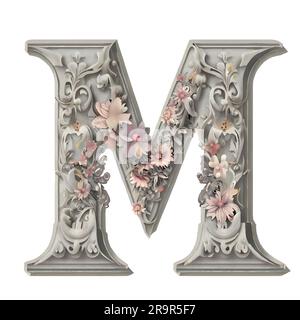 Lettre M sur le placoplâtre avec des fleurs Illustration de Vecteur