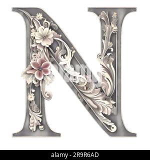 Lettre N sur le placoplâtre avec des fleurs Illustration de Vecteur