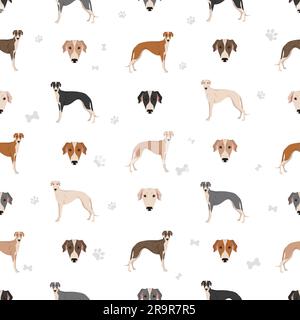 Chiens Greyhound anglais dans différentes poses. Motif sans couture grisant. Illustration vectorielle Illustration de Vecteur