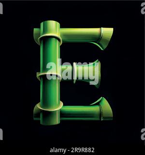 Lettre majuscule E en vert bambou avec fond noir Illustration de Vecteur