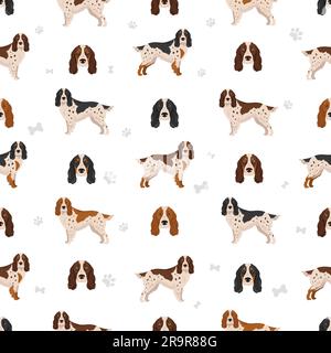 Motif espagnol russe sans coutures. Ensemble de couleurs de manteau. Infographie sur les caractéristiques de toutes les races de chiens. Illustration vectorielle Illustration de Vecteur