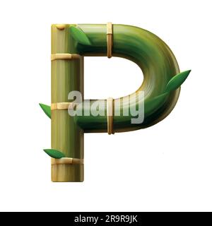 Lettre majuscule P en vert bambou avec fond blanc Illustration de Vecteur