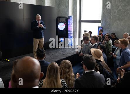 Journée des sciences de la NASA à Capitol Hill. Le représentant Frank Lucas, R-Okla., parle lors de la Journée des sciences sur la colline de la NASA, mercredi, 7 juin 2023, dans le bâtiment du bureau de Rayburn House à Washington. Banque D'Images