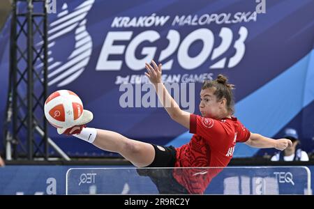 Cracovie, Pologne. 28th juin 2023. Teqball. Jeux européens de 2023. Place principale. Cracovie. Zsanet Lujza Janicsek (HUN) lors de la manifestation Teqball aux Jeux européens de 2023, Cracovie, Pologne. Credit: Sport en images/Alamy Live News Banque D'Images