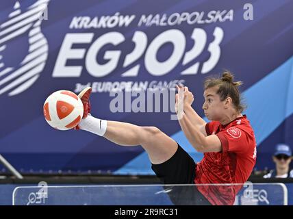 Cracovie, Pologne. 28th juin 2023. Teqball. Jeux européens de 2023. Place principale. Cracovie. Zsanet Lujza Janicsek (HUN) lors de la manifestation Teqball aux Jeux européens de 2023, Cracovie, Pologne. Credit: Sport en images/Alamy Live News Banque D'Images