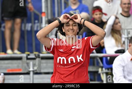 Cracovie, Pologne. 28th juin 2023. Teqball. Jeux européens de 2023. Place principale. Cracovie. Amelie Julian (FRA) célèbre lors de l'événement Teqball aux Jeux européens de 2023 à Cracovie, en Pologne. Credit: Sport en images/Alamy Live News Banque D'Images