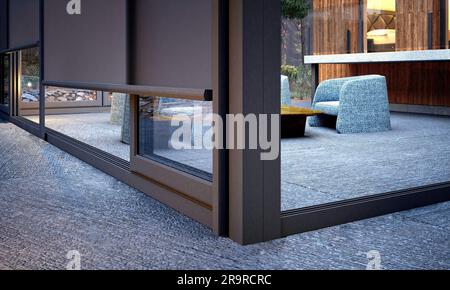 Solarium moderne sur toit de verre, Pergola. Banque D'Images