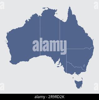 Carte administrative de l'Australie isolée sur fond gris Illustration de Vecteur