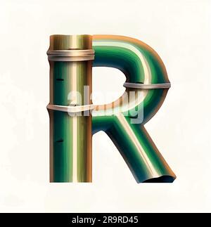 lettre majuscule r en vert bambou avec fond blanc. alphabet bambou isolé sur fond blanc, lettre r. rendu 3d. Illustration de Vecteur