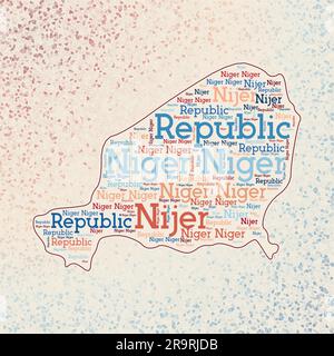 Le Niger forme avec les noms de pays mot nuage dans plusieurs langues. Carte de la frontière du Niger sur des triangles élégants dispersés. Illustration vectorielle vibrante. Illustration de Vecteur