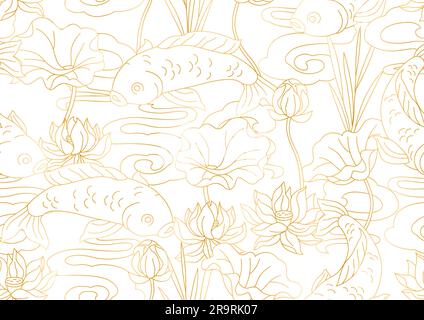 Motif de poisson et de lotus oriental. Arrière-plan traditionnel chinois et japonais. Illustration de Vecteur