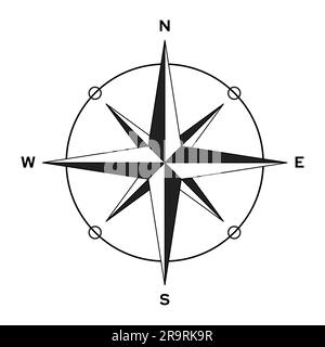 Boussole Noir sur fond blanc, type rose Nord-Ouest est Sud étoile symbole de forme de vent vecteur signe indicateur de direction icône illustration Illustration de Vecteur