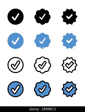 médias sociaux avec icône vérifiée, coche bleue, vecteur d'icône de compte de vérification instagram, coche bleue, noir sur fond blanc Illustration de Vecteur
