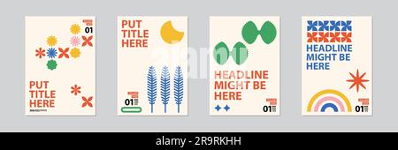 Le magazine couvre un fond géométrique, un cercle abstrait vectoriel, un triangle et des lignes carrées. Bleu, rose et rouge, motif tendance Illustration de Vecteur