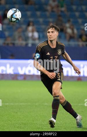 Batumi, Géorgie. 28th juin 2023. Football, U21 hommes ; Championnat d'Europe ; Angleterre - Allemagne, cycle préliminaire, Groupe C, Matchday 3, arène Adjarabet : Kilian Fischer joue le ballon en Allemagne. Credit: Sebastian Kahnert/dpa/Alay Live News Banque D'Images