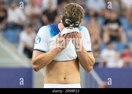 Batumi, Géorgie. 28th juin 2023. Football, U21 hommes ; Championnat d'Europe ; Angleterre - Allemagne, cycle préliminaire, Groupe C, Matchday 3, Adjarabet Arena : Charlie Cresswell en Angleterre pendant le match. Credit: Sebastian Kahnert/dpa/Alay Live News Banque D'Images