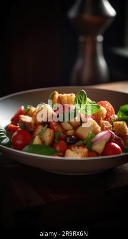 Cette image capture une salade italienne végétalienne vibrante, composée de légumes verts fraîchement récoltés Banque D'Images