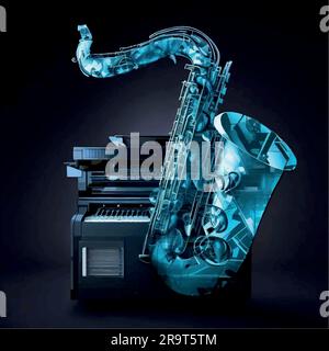 illustration du logo de saxophone bleu sur écran blanc Illustration de Vecteur