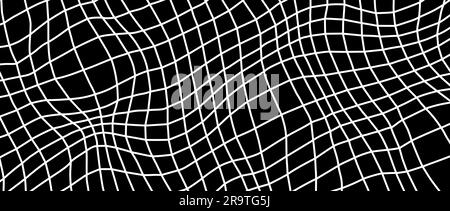 Contour déformé arrière-plan filaire. Papier peint en chevêtre ondulé abstrait. Motif de surface de grille courbe déformé. Texture géométrique noire blanche avec effet d'illusion optique. Illustration vectorielle Illustration de Vecteur