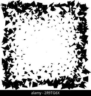 Débris et débris en forme de carré. Morceaux noirs cassés, taches, taches, particules, frissons. Elément rectangulaire abstrait à explosion et à éclatement texturé. Illustration du cadre vectoriel Illustration de Vecteur