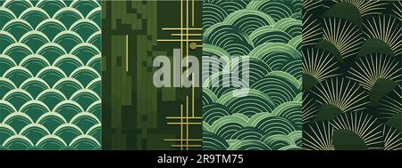 ensemble de motifs abstraits verts et blancs Illustration de Vecteur