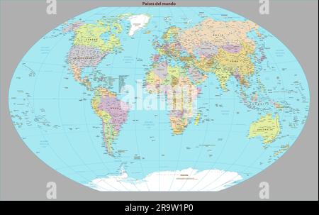 Carte du monde couleur politique - version en espagnol - Vector Illustration détaillée Illustration de Vecteur