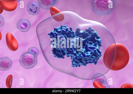 Molécule d'acide acétylsalicylique d'aspirine (ASA) dans le flux sanguin - vue en gros plan illustration 3d. Banque D'Images