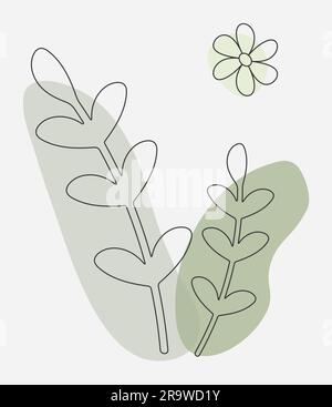 Dessin vectoriel en un style de ligne. Dessin de contour des feuilles de plante. Vecteur Illustration de Vecteur