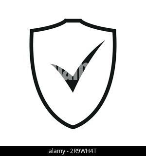 Bouclier avec la coche OK icône silhouette, illustration vectorielle isolée sur un blanc Illustration de Vecteur