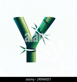 Icône de logo y lettre de bambou vert sur fond blanc Illustration de Vecteur