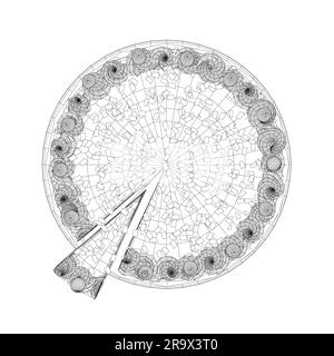 Gâteau filaire. Gâteau d'anniversaire de style dessin contour Line art. Gâteau d'anniversaire traditionnel sur le dessus minimaliste noir dessin linéaire isolé sur blanc Illustration de Vecteur