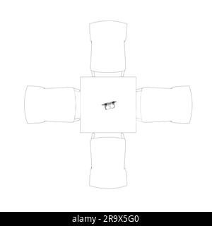 Table ronde moderne avec chaises. Illustration vectorielle. Dessin d'art vectoriel dessiné à la main d'une table à manger avec chaises. Illustration de Vecteur