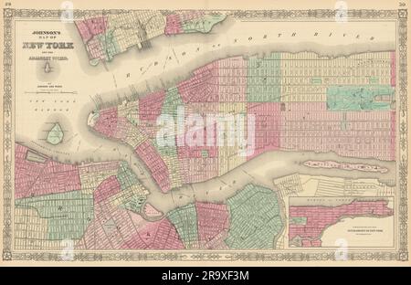 Johnson's New York et les villes voisines. Brooklyn Manhattan Jersey City 1866 carte Banque D'Images