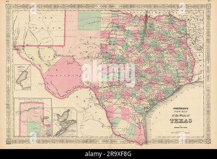 Johnson Nouvelle carte de l'État du Texas. Carte DE l'État DES ÉTATS-UNIS montrant les comtés 1866 Banque D'Images