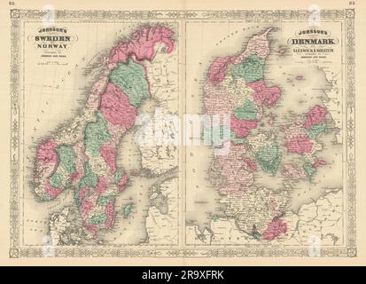 Johnson's Suède, Norvège et Danemark avec Sleswick & Holstein. Carte Schleswig 1866 Banque D'Images