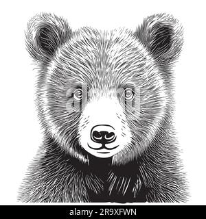 Joli animal ours cub face dessin main dans l'illustration de style Doodle Illustration de Vecteur