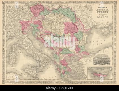 L'Autriche de Johnson, la Turquie en Europe et la Grèce. Balkans Venise 1866 ancienne carte Banque D'Images