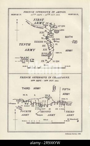 Battle of Artois 25 sept.-15 oct. 1915 et Champagne 25 sept.-16 nov. 1915 1928 carte Banque D'Images