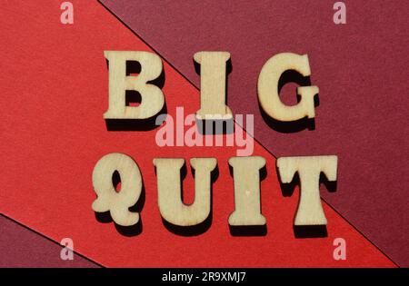 Big Quit, mots en lettres de l'alphabet en bois isolées sur fond rouge Banque D'Images