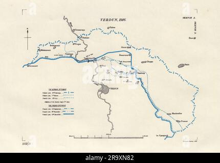 Bataille de Verdun, 1916. Première Guerre mondiale. 1932 ancien plan de carte d'époque Banque D'Images