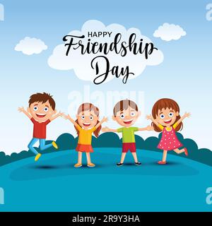 Joyeux anniversaire de l'amitié fond salutations avec heureux enfants vecteur illustration design Illustration de Vecteur