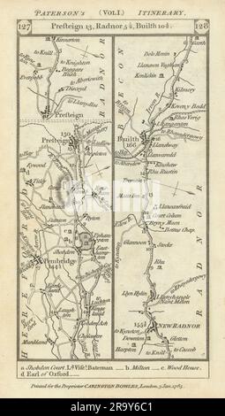 Pembridge-Presteigne-New Radnor-Builth Wells carte routière PATERSON 1785 Banque D'Images