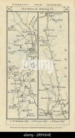 New Malton - Pickering - Sleights Road Strip map PATERSON 1785 Old antique Banque D'Images