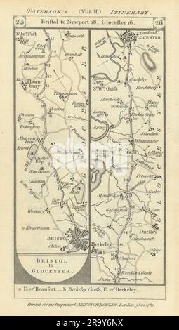 Bristol-Dursley-Whitminster-Gloucester carte du chemin PATERSON 1785 Old Banque D'Images