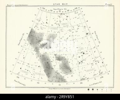 Carte des étoiles ciel nocturne Cepheus Cygnus Draco Hercules Lyra Pegasus Vulpecula 1892 Banque D'Images