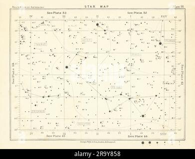 Carte des étoiles ciel nocturne Aries Cetus Eridanus Pegasus poissons Sculptor Taurus 1892 Banque D'Images